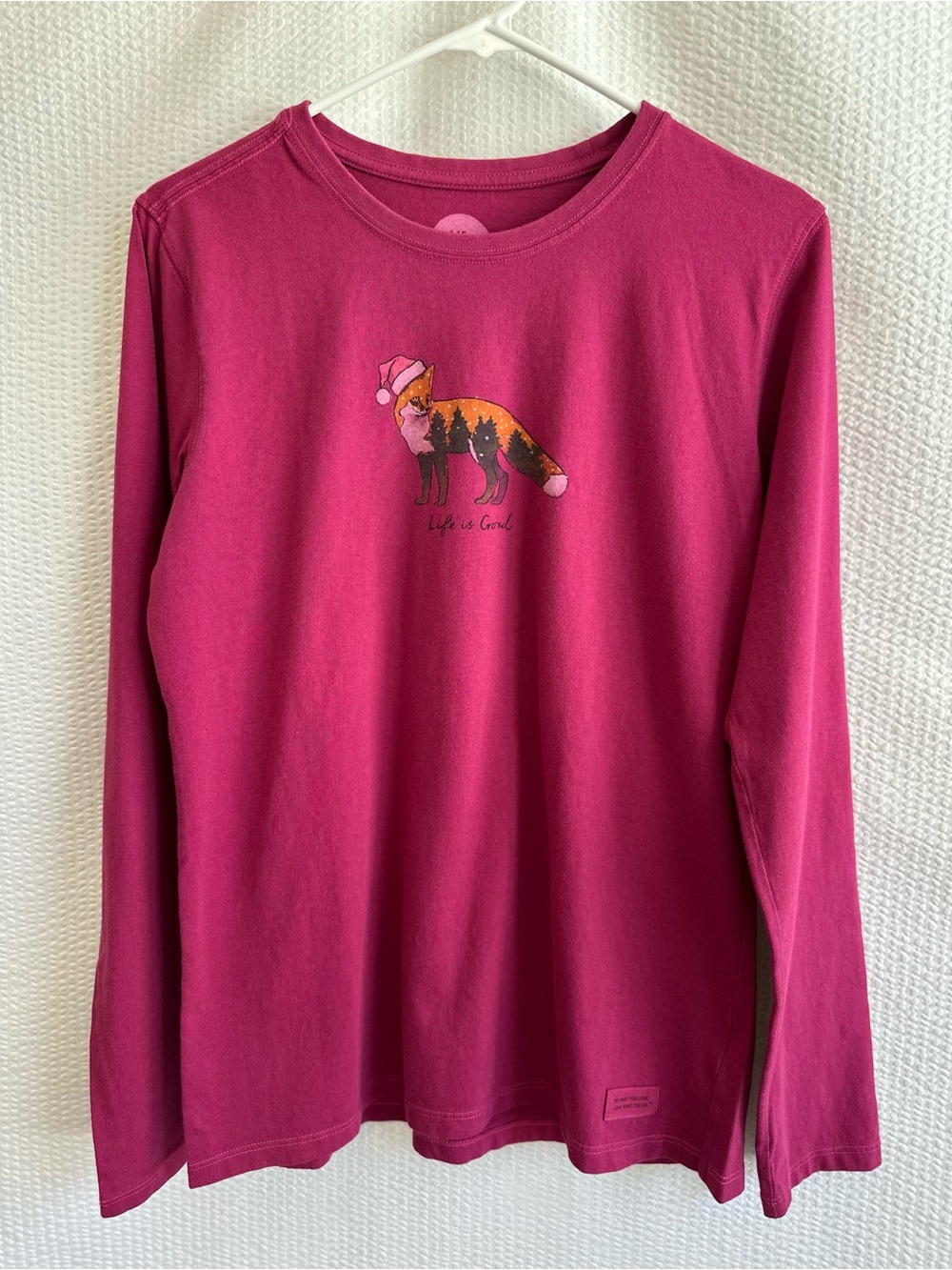 Life Is Good Fox Christmas Graphic Long Sleeve Tee Pink Crusher Shirt Medium